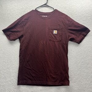 Carhartt Shirt Mens Small Red Pocket Short Sleeve Loose Fit Workwear Thrashed